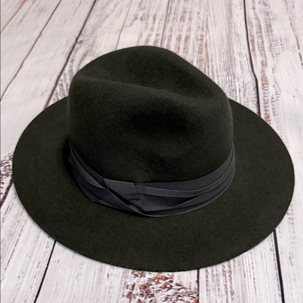 Dark Olive Wool Wide Brimmed Fedora Hat - Picture 3 of 13